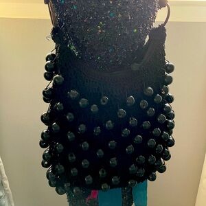 Black Wood-Beaded Handbag